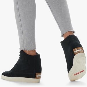 Sorel Black Suede Lace-Up Wedge Boots